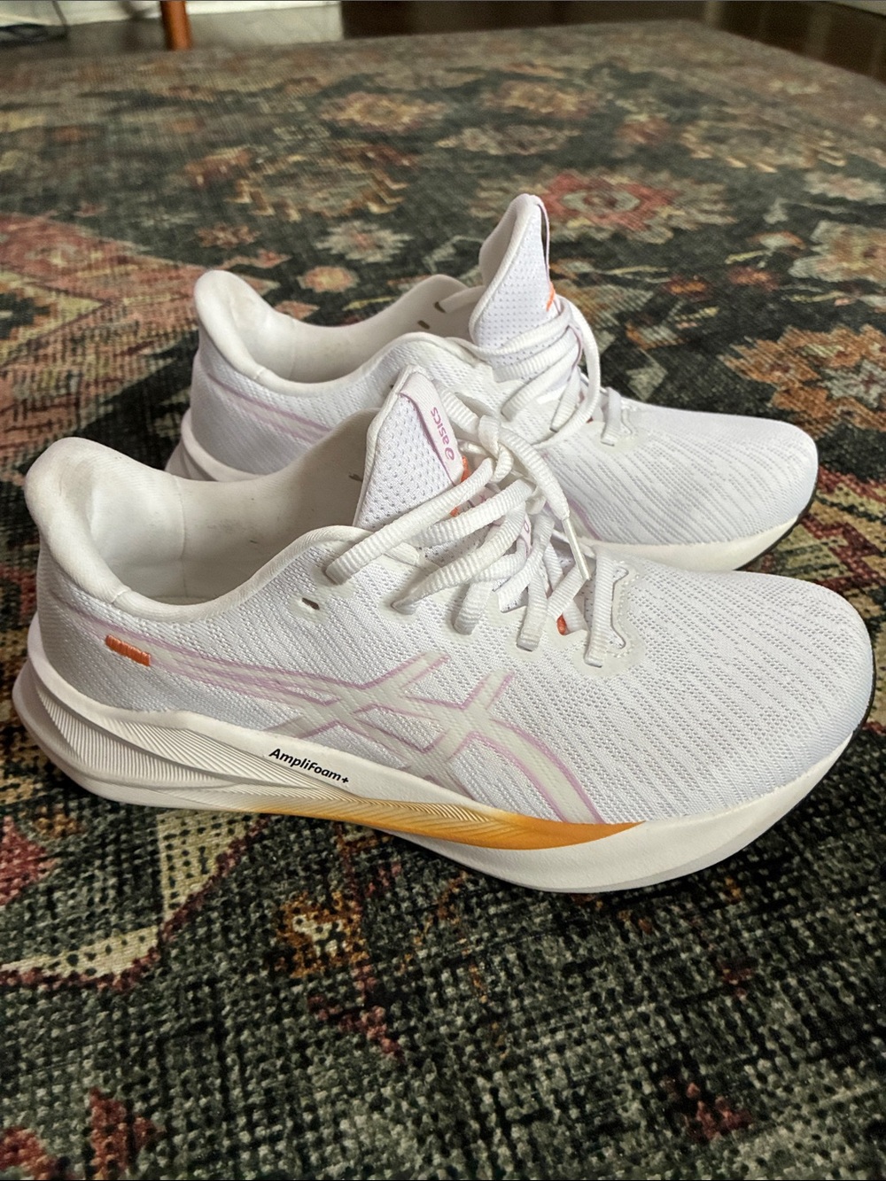 ASICS White Running Shoes with Pink and Orange Accents